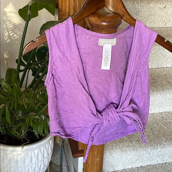 Ajaie Alaie Purple Linen Tie Top - Picture 2 of 11